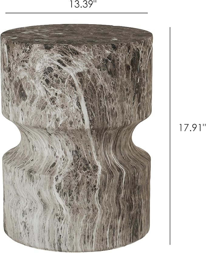 13.39" Cement End Tables for Patio,Modern Small Round Side Faux Terrazzo Accent Table,Tree Stump Garden Stool Drum Indoor and Outdoor,Brown