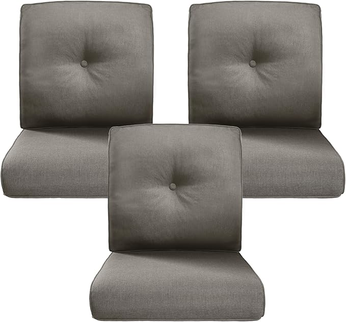 Belord Luxury 4" Thick Outdoor Cushion 3 Set - 22 x24 Inch 28D Sponge Filling Fade-Resistant Chair Cushion, Spill Proof Removable Patio Furniture Replacement Cushions for Sofa Bench Swing - Grey