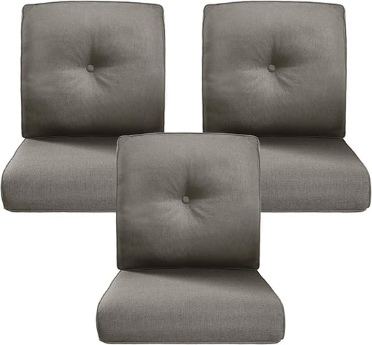 Belord Luxury 4" Thick Outdoor Cushion 3 Set - 22 x24 Inch 28D Sponge Filling Fade-Resistant Chair Cushion, Spill Proof Removable Patio Furniture Replacement Cushions for Sofa Bench Swing - Grey