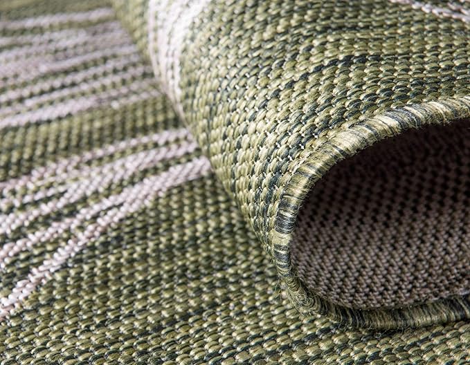 Unique Loom Outdoor Botanical Collection Area Rug - Leaf (4' 1" Round, Green/ Ivory)