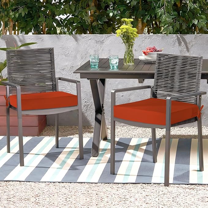 Waterproof Outdoor Chair Cushions Set of 2, Square Outdoor Seat Cushions with Ties and Removable Covers, 19 x 19 Outdoor Cushions for Patio Furniture with Portable Handle(Rust)