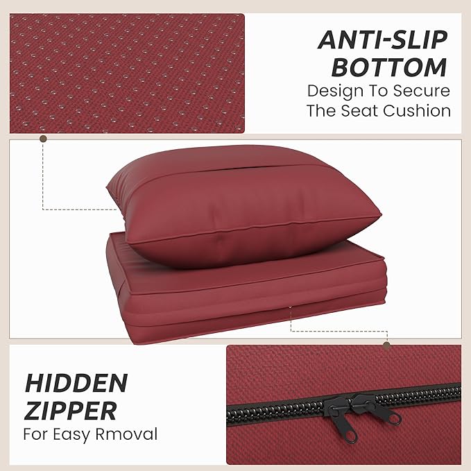 Amopatio Outdoor Chair Cushions 22.5"× 20.3" × 4", Set of 4 with Removable Cover, Waterproof & Fade Resistant seat Cushions for Patio Furniture, Burgundy