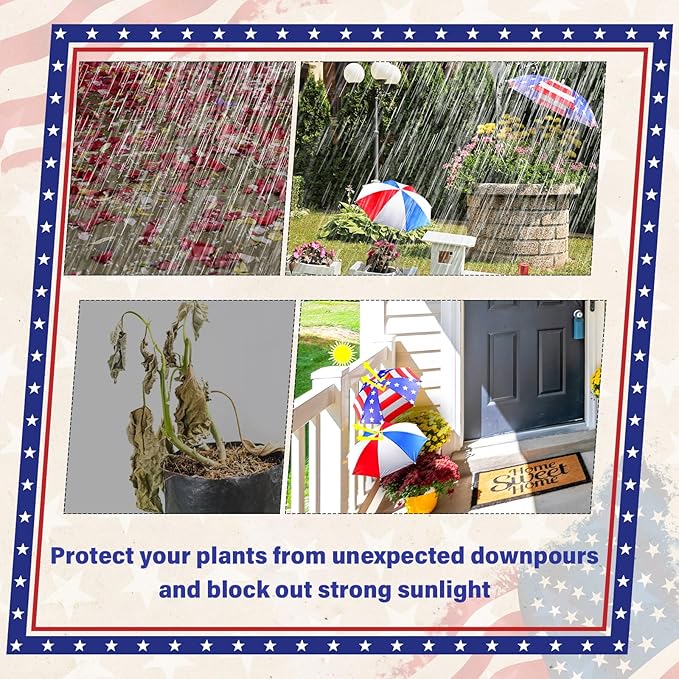 Abbylike 4 Set Plant Umbrellas for Outdoor Plants, Garden Umbrella Shade for Potted Plants and Garden Beds Plant Cover for Sun Summer Beach Terrace Lawn Swimming Pool (4th of July,Red White Blue)