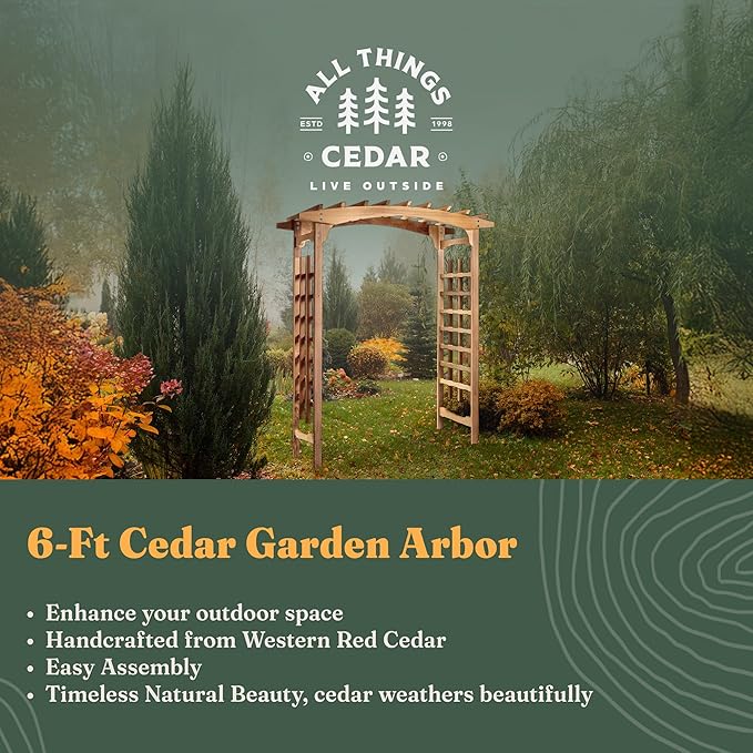 All Things Cedar 6-Foot Pagoda Arbor Garden Arch Trellis for Climbing Plants, Transform Garden or Patio Spaces, Made from Premium Western Red Cedar