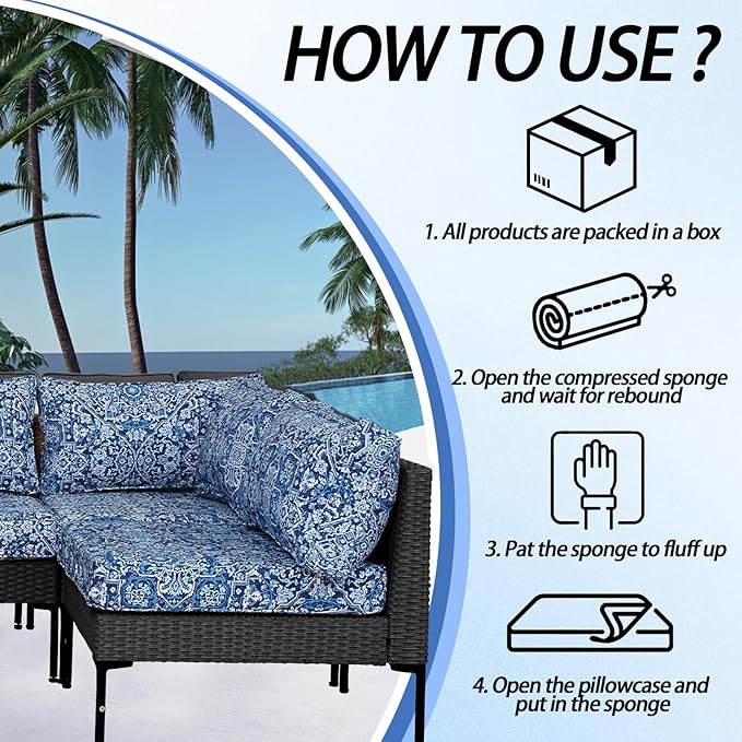 Patio Furniture Cushions,14Pieces Water-Resistant Outdoor Replacement Cushions,Sectional Sofa Cushions for Fits 6-Seats Rattan Wicker Patio Conversation Sets
