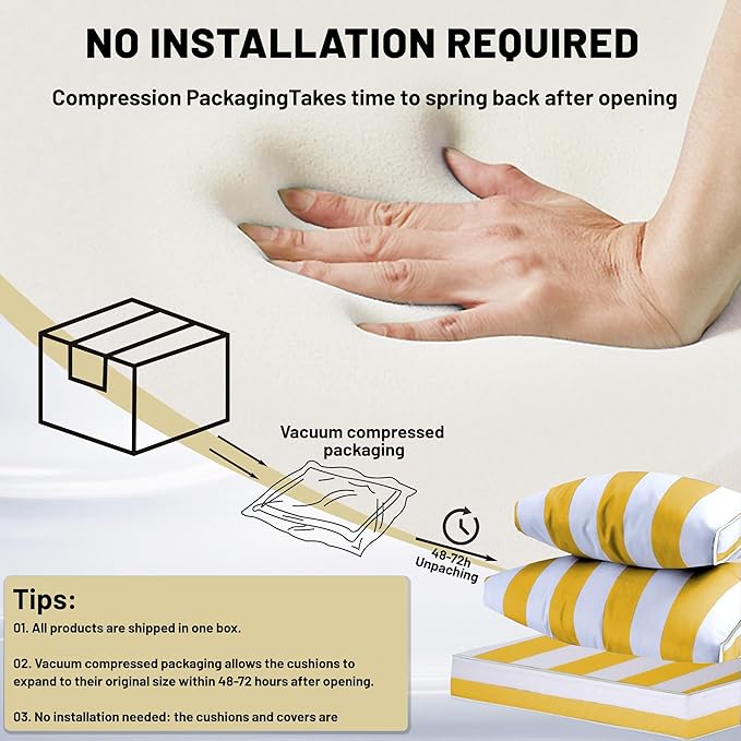 14 Piece Outdoor Sectional Cushions, Water-Resistant Outdoor Sofa Cushions Replacement, 4" High Density Foam Patio Furniture Cushions Fits 6-seat Rattan Conversation Set (Yellow White)