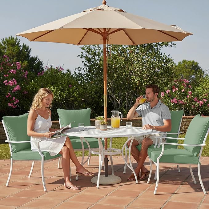 Outdoor Cushions for Patio Furniture, Double-Sided Waterproof Backrest and Deep Seat Cushion Set with Removable Cover, 22 x 22 Inch, Sage Green, 1 Set