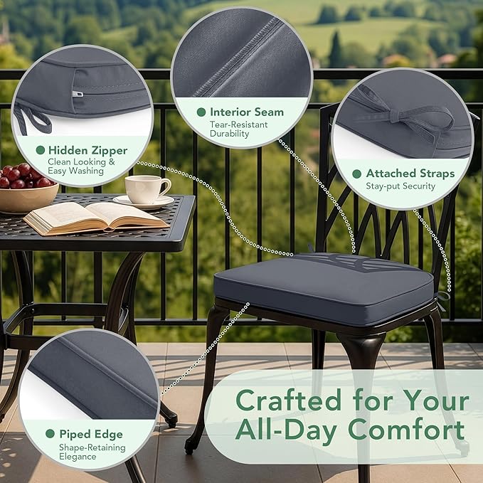 Outdoor Chair Cushions Set of 4: Waterproof & Fade Resistant Patio Furniture Cushions - 18.5 x 16 x 2 Inch Non Slip Round Corner Seat Cushion Pads with Removable Cover for Garden Yard Lawn, Dark Grey