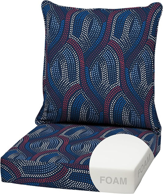 Arden Outdoor Foam Deep Seat Cushion Set, 22 in x 24 in, Weather-Proof, Rain-Proof, Fade Resistant Patio Cushion, Bottom and Back Cushion for Chair, Sofa, and Couch Sapphire Liberty Mosaic