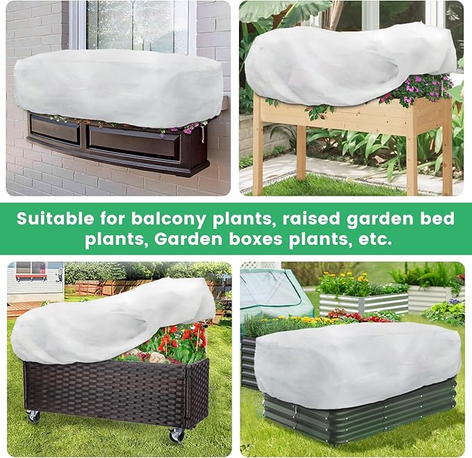 Plant Covers Freeze Protection, 2 Pack 4.1 x 2 x 1.6 ft Rectangular Raised Garden Bed Cover with Drawstring, 2.47oz/yd² Large Garden Box Frost Blankets Reusable Frost Cloth for Winter Outdoor Plants