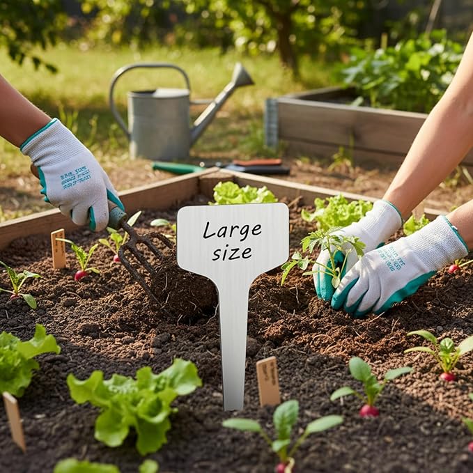 Hicarer 24 Pcs Metal Plant Labels Weatherproof Garden Markers 4" x 11" Engraving Stainless Steel 304 T-Type Plant Tags Reusable Nursery Tags for Outdoor Garden Greenhouse Vegetables Herb Flower Seed