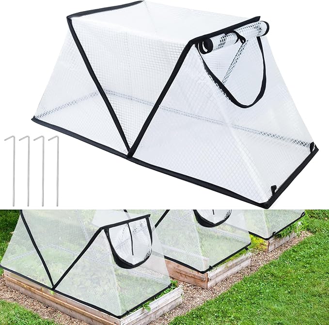 Garden Row Accelerator Plants Cover, Foldable Raised Garden Bed Cover with Zipper Door Waterproof Small Greenhouse Plant Cage Guard Protector for Vegetable Flower Fruits from Animals,31×13×14In