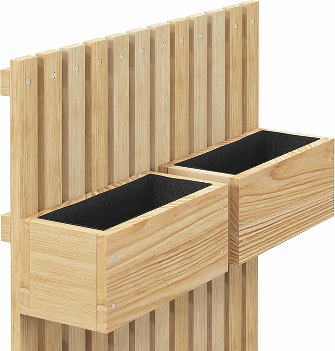 Outsunny 5 Box Raised Garden Bed with Trellis for Vine Flowers & Climbing Plants, 39" Tall Wall-Mounted Wood Planter Box Set with Adjustable Height, Drainage Hole, Natural