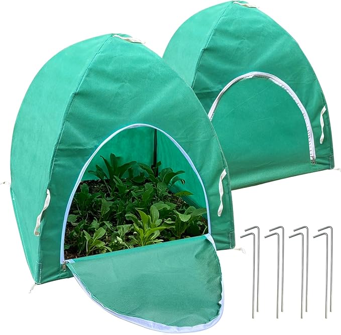 Plant Covers Freeze Protection, Rifny 23 x 23 x 23 inch Shrub Rose Bush Covers for Winter Outdoor Plants, Frost Cloth with Zipper Steel Stakes Protecting Potted Plants from Deer Rabbit Chicken (2 PCS)