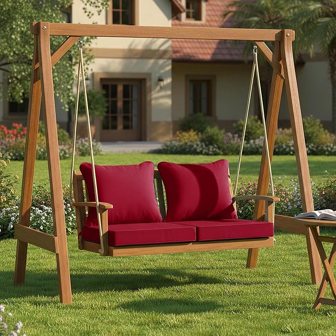 Waterproof Patio Cushions for Outdoor Furniture, Fade Resistant Back Pillow and Seat Cushion Set for Couch Replacements, 24 x 24 Inch, Red, Set of 2
