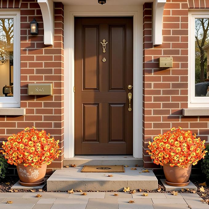 Alupssuc 40 Bundles Artificial Fall Flowers for Outdoors Autumn Decorations, Fake Big Pansies Silk Plants UV Resistant Realistic Faux Flowers Plants for Planter Porch Patio Window Decor, Autumn Orange