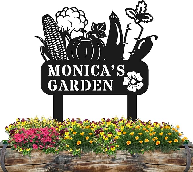 Personalized Metal Garden Sign, Custom Vegitable Decor with Stake, Metal Yard Art, Garden Name Sign,Outdoor Decor,Patio Decoration,Home Present,Gardeners & Planters Gift