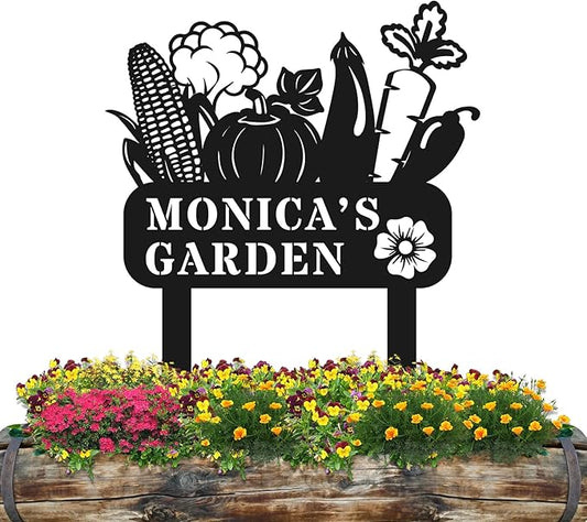 Personalized Metal Garden Sign, Custom Vegitable Decor with Stake, Metal Yard Art, Garden Name Sign,Outdoor Decor,Patio Decoration,Home Present,Gardeners & Planters Gift