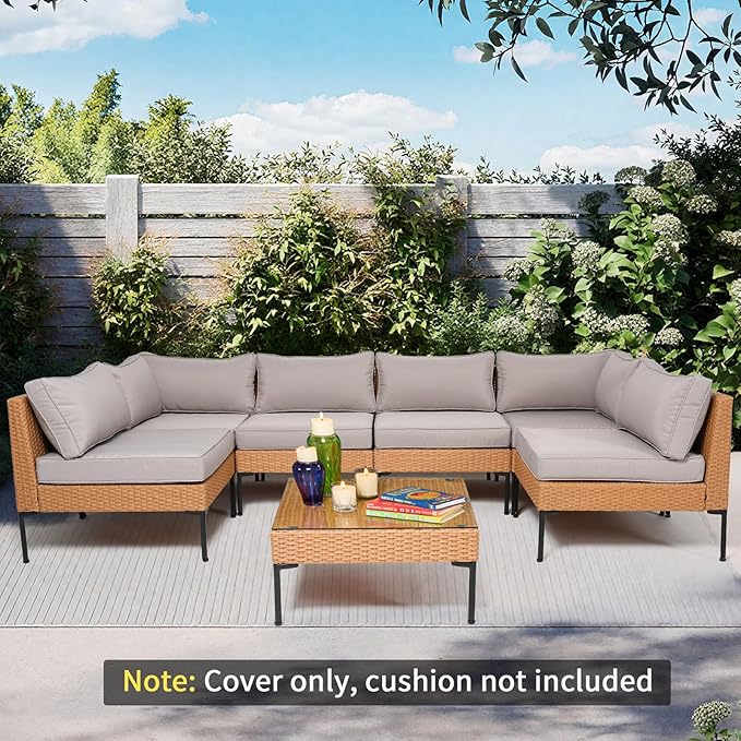 14Piece Outdoor Sofa Cushion Replacement, Patio Furniture Waterproof Cushion with Zippers, fit 6-Seat Outdoor Wicker Rattan Sectional Couch (Light Gray, 23.6"x23.6"x3.9")