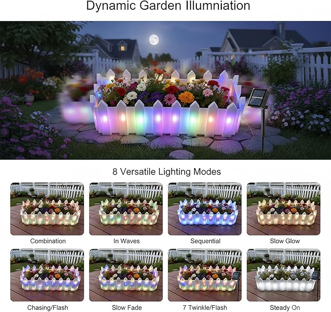 Solar Planter Lights Outdoor, 12-inch Rectangular LED Flower Pot with 8 Modes & Auto On/Off, IP65 Waterproof for Garden, Patio, Balcony, Pathway Decor, Gift for Garden Lovers(Multicolor)