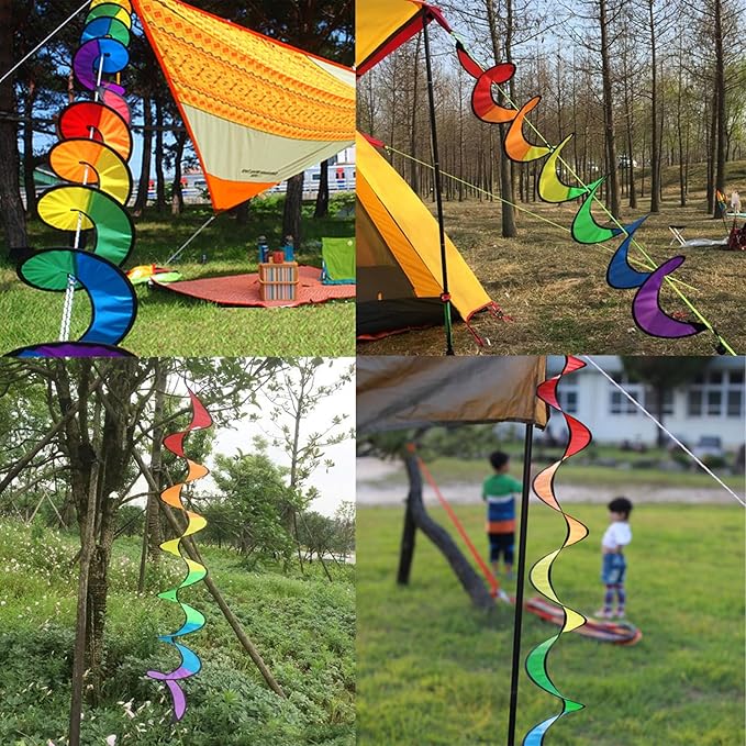 2 Pcs Rainbow Wind Spinners for Yard Garden Hanging Colorful Spiral Rotating Windmill Wind Spinner Ornament Lawn Spinners Outdoor Indoor Decoration for Porch Polyester Portable Rotate Accessories