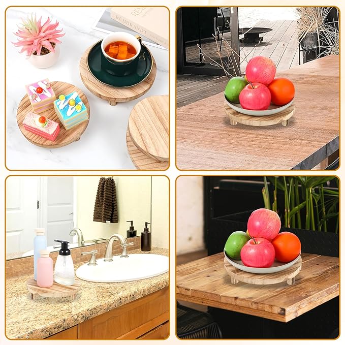 4 Pcs Wooden Risers Display Stands, Round Wood Risers Display Pedestal Stands Mini Tiered Tray Stand Rustic Wood Riser for Home Decor Kitchen Counter (5", 6", 7", 8",Brown)