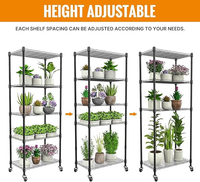 Indoor Greenhouse with Grow Light, 5 Tier 23.2" L×13.3" W×61.3" H Indoor Green House, with 96W Full Spectrum Growing Lamps，Metal Indoor Greenhouse for Seed Starting
