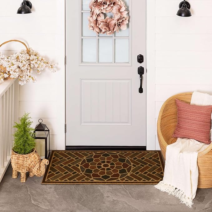 Mohawk Home Medallion Grain Casual Ornamental Medium Brown 2' X 4' Door Mat Perfect for Porch, Garage