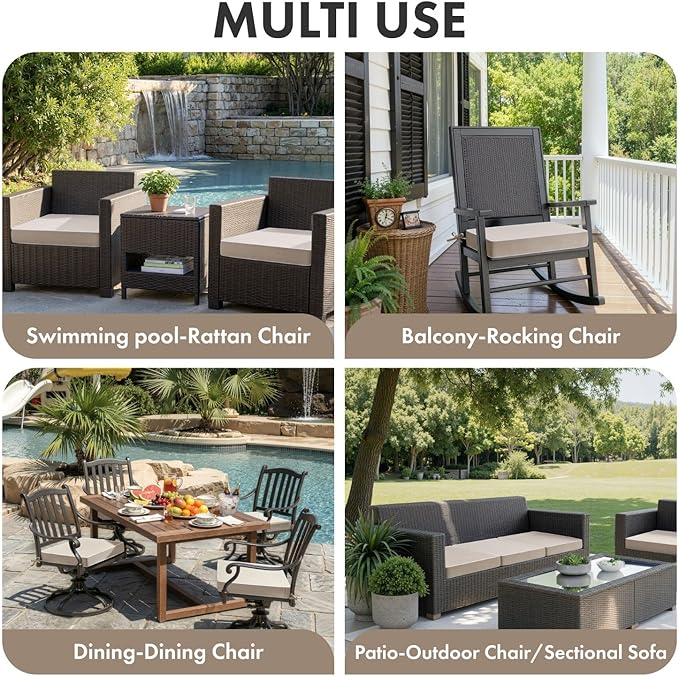 MIULEE Beige Outdoor Chair Cushions Set of 4, 18.5x16x3 Inch Waterproof Patio Seat Cushions for Outdoor Furniture Couch Sofa, 3 Year Color Fastness High Density Foam with Adjustable Ties