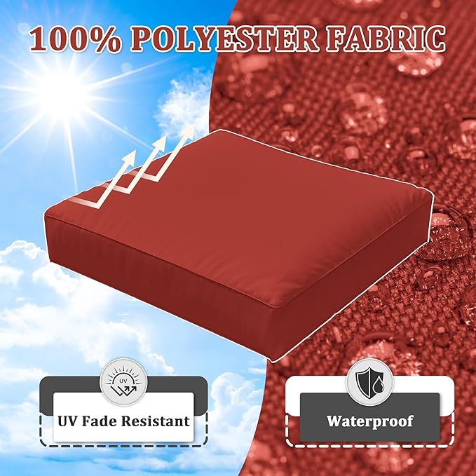 8-Piece Outdoor Cushions for Patio Furniture Thick Outdoor Chair Cushions Resilient Foam Waterproof Deep Seat Cushion Replacement for 3-Seat Sectional Sets Liner&Cover Terra Red