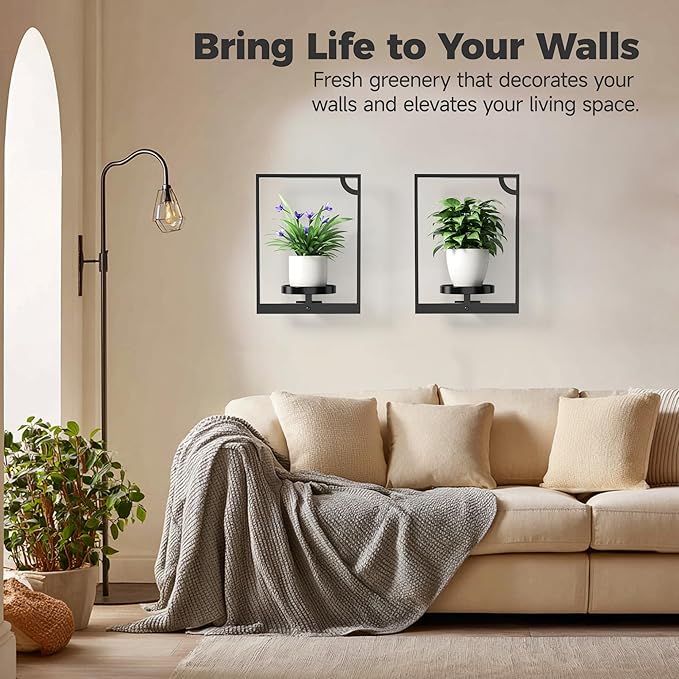 Wall Plant Holder, Hanging Planters for Indoor Plants, Picture Framed Plants Hanger, Window Plant Shelves for Home Office Wall Decor, Outdoor Entryway, Black (3 Pack)