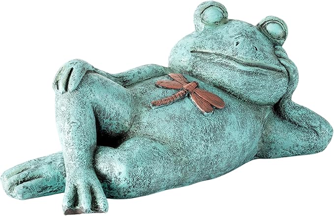 Alpine Corporation 7" Tall Indoor/Outdoor Sleeping Frog with Dragonfly Garden Statue Decoration