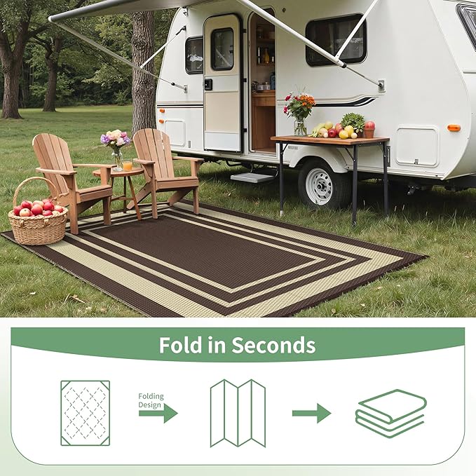 GENIMO 6' x 9' Outdoor Rug Waterproof for Patio Decor, Reversible Plastic Straw Area Rugs Mat for Camper, Outside Carpet for Rv, Deck, Porch, Picnic, Balcony, Mix-Coffee & Beige