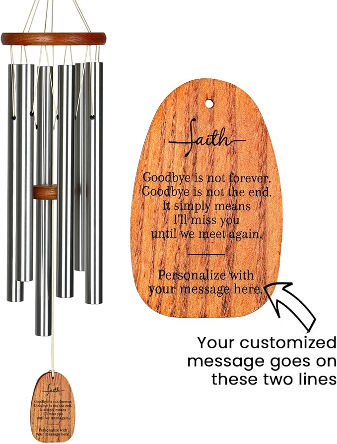 Woodstock Wind Chimes Personalized Amazing Grace Memorial Chime for Outside 24'' Medium Silver Sympathy Customized Faith Inspirational Wind Chime for Outdoor Patio Home Garden Decor (P-AGMS26)