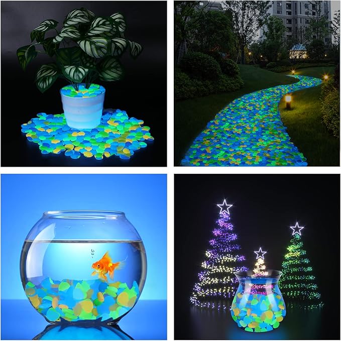 Kaiyuan Dynasty 300Pcs 15-20mm Outdoor Glow Rocks Colorful Rocks Glow in Dark Luminous Stone for Bonsai,Lawn,Patio,Garden,Walkway Indoor & Outdoor Yard Decor