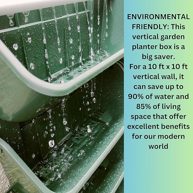 Maxona Vertical Garden Planter - 4 Pack, 13 inch Wall Mounted Planter for Patio Outdoor Decor, Home Green Plastic Pot Balcony Plant Vegetable Fruit Herb Hanging Pocket Holder Flowerpot