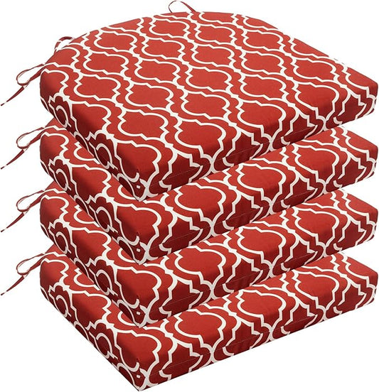 Wellsin Outdoor Chair Cushions for Patio Furniture - Patio Chair Cushions Set of 4 - Water Resistant Round Corner Outdoor Seat Cushions 17"X16"X2", Trellis Red