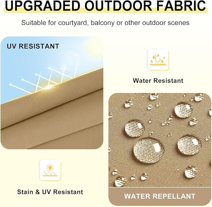 downluxe Outdoor Chair Cushions Set of 2 for Patio Furniture, Water-Resistant Square Corner Patio Chair Cushions with Ties, High Density Foam Outdoor Seat Cushion, 18.5" X 16" X 3", Khaki