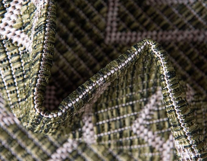 Unique Loom Outdoor Trellis Collection Area Rug - Tribal Trellis (2' x 6' 1" Runner, Green/ Natural)