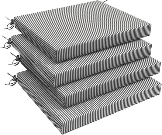 LVTXIII Outdoor Seat Cushions Seasonal Replacement Chair Cushions, Square Patio Chair Pads with Ties for Dining Chairs and Garden Furniture,18.5"x16"x2", 4 Pack, Strip Grey