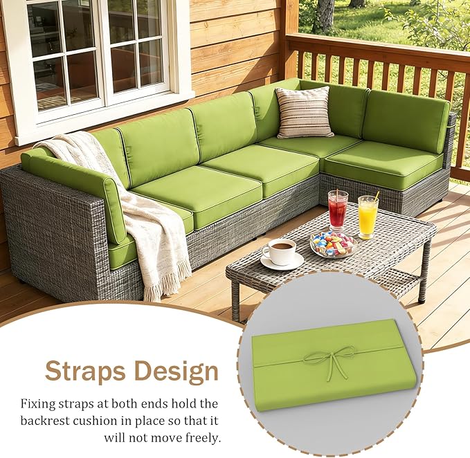 14 Pcs Outdoor Replacement Cushions for Patio Furniture, All Weather Water Resistant Cushion for 6 Seat Rattan Wicker Sectional Patio Conversation Sets and Couch (Light Green)