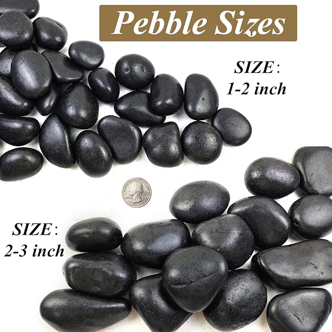 20 lbs Black River Rocks for Landscaping, 1-2 Inch Decorative Black Pebbles for Indoor Plants, Vase Fillers, Garden, Potted Plant Rocks, Paving, Fountain and Outdoor Decoration Black Stones
