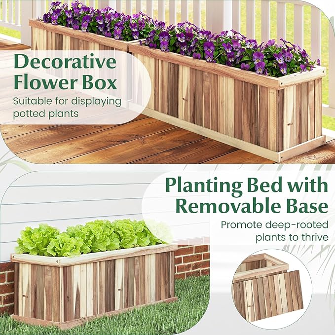 Giantex Acacia Wood Raised Garden Bed Set of 2, Rectangular Planter Box w/Drainage Gaps, Raised Bed for Growing Vegetable, Herb, Fruit, Outdoor Plant Container for Backyard, Lawn, 36"x12"x12"