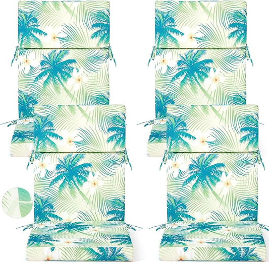 4 Pack Outdoor High Back Chair Cushion, 44 x 20 inches Patio Chair Cushions Waterproof Rocking Cushions Indoor Furniture Seat Pad, Weather Resistant (Palm Tree,Green)