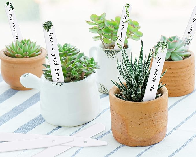 Whaline 200Pcs Thick Plastic Plant Label with Hole, White Waterproof Garden Stake Tags with 2 Marker Pen and A Roll of Twine(6 Inch)