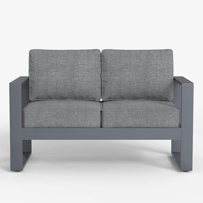 LayinSun Outdoor Patio Aluminum Loveseat, Metal Modern 2-Seat Sofa with Washable Thick Cushions