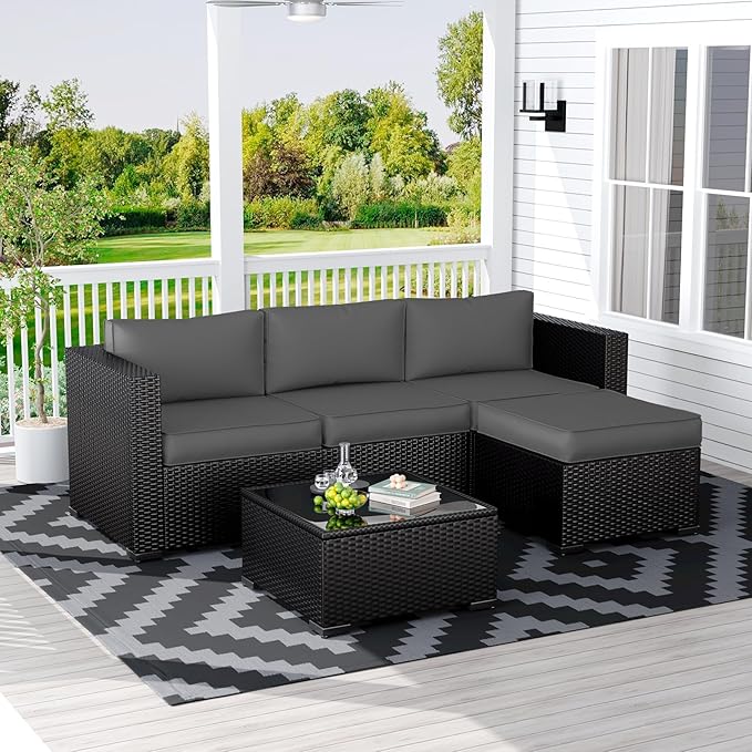 Amopatio Outdoor Patio Sofa Replacement Cushion Set – Waterproof Thick Seat Cushions，Machine-Washable Covers (Dark Grey)