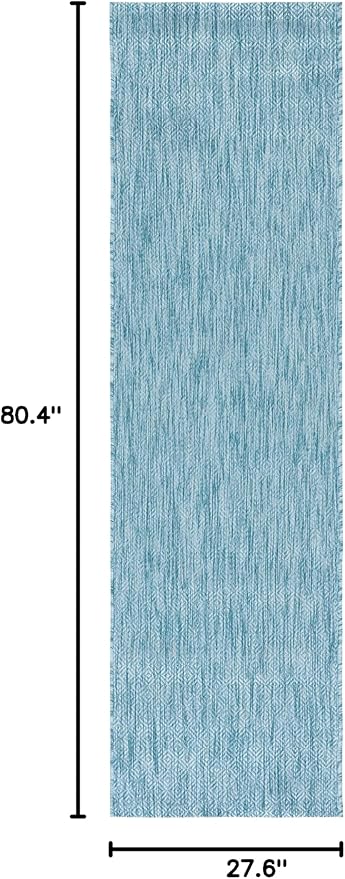 SAFAVIEH Washable Rug Outdoor Courtyard Collection - 2'3" x 6'7" Runner, Aqua Blue, Non-Shedding & Easy Cleaning, Ideal for Patio, Entryway, Mudroom, Hallway, Kitchen (CY8520-37122)