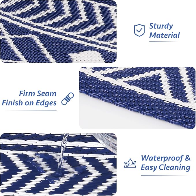 StepLively Outdoor Rug 4x6 ft, Reversible Waterproof Outdoor Plastic Straw Rug, Patio Rug Waterproof, Outdoor Large Area Rug for RV, Camping, Garden, Porch, All-Weather & Easy to Clean(Blue)