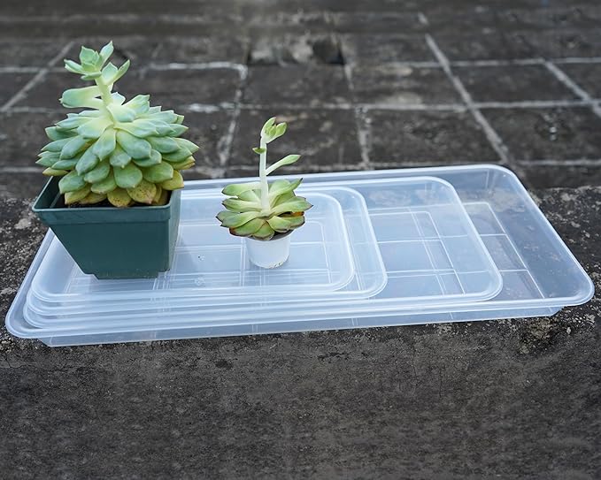 2 Pack Plastic Plant Saucer, Rectangular, Indoors Outdoor, Water Drip Tray for Flower Pot, Windowsill (5.5 x 10 Inch, Clear)